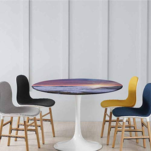 Elasticized Table Cover Winter Landscape in the Mountains Sunset Majestic Scenes from the World Photo Fitted Elastic Edged Table Cover No Fabric Draping Down for Puppy to Grab Diameter - 39 Inch