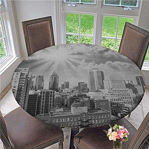 Fitted tablecloths Aerial View Montreal Canada Cityscape with Skyscrapers Architecture Fitted Elastic Edged Table Cover No Fabric Draping Down for Puppy to Grab Black White Grey Diameter - 39 Inch