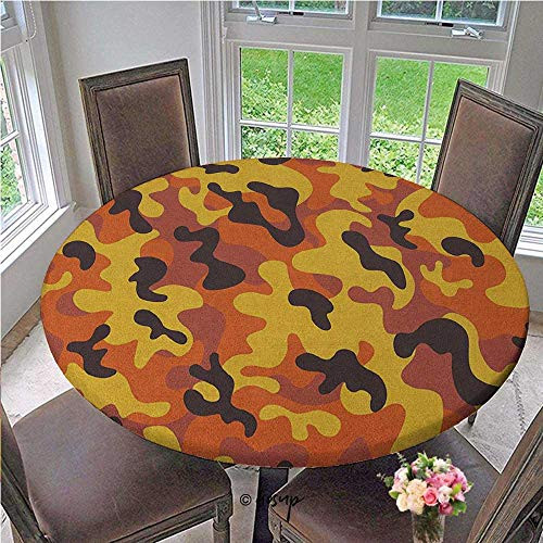 ThinkingPower Elasticized Table Cover Lively Colors Retro Style Camouflage Texture Modern Print Illustration Tablecloth No Fabric Draping Down for Puppy to Grab Yellow Orange Diameter - 39 Inch