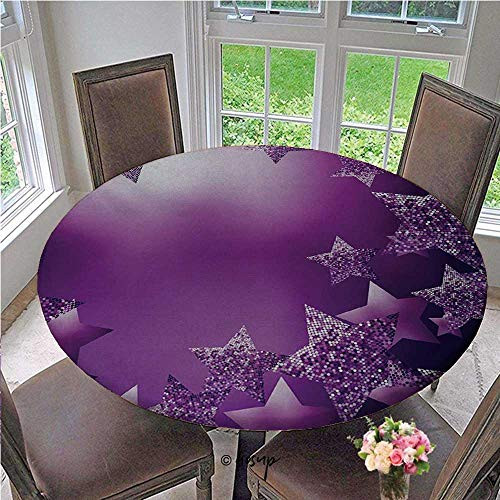 Round Elastic Table Cloth Xmas Stars Backdrop with Vibrant Fractal Little Squares Abstract Artistic Design Polyester tablecothes No Fabric Draping Down for Puppy to Grab Purple Diameter - 39 Inch