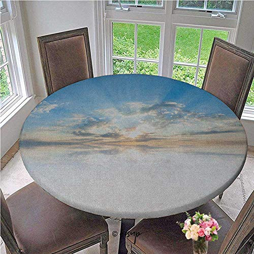 Elastic Tablecloth Vivid Inspiring Air with Clouds Meteoric Reflection Atmosphere Photo Print Waterproof Anti-slip Round Table Cloth No Fabric Draping Down for Puppy to Grab Diameter - 39 Inch