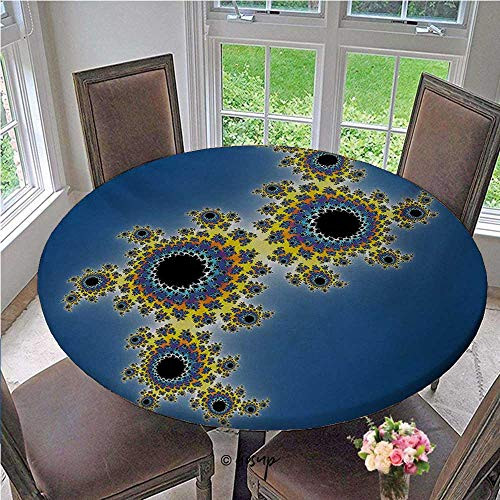 Elasticized Table Cover Floral Spiral Unusual Contemporary Pattern with Rotary Artistic Display Durable Table Cloth No Fabric Draping Down for Puppy to Grab Yellow Violet Blue Diameter - 39 Inch