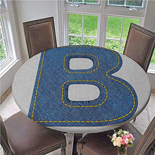 Table Covers Jeans Clothing Retro Fashion Style Alphabet Elements Youth Typography Design Elastic Edge Fitted Table Cloth No Fabric Draping Down for Puppy to Grab Blue Yellow Diameter - 39 Inch