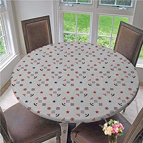 Elasticized Tablecloth Fourth of July Independence Day Traditional Abstract Square Forms Vibrant Colors Elasticized Tablecloth No Fabric Draping Down for Puppy to Grab Indigo Diameter - 39 Inch