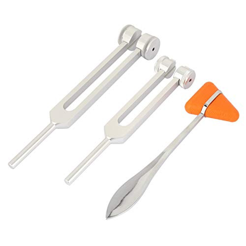 Tuning Fork Instrument Kit3 Pcs Aluminum Alloy Silver Neurological Tuning Fork and Percussion Hammer Set 128Hz plus 256Hz