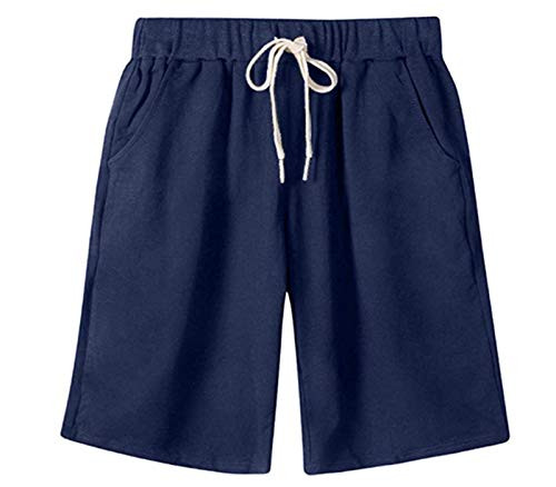 Vcansion Womens Drawstring Elastic Waist Shorts Plus Size Shorts Dark Blue Asian XL US 4-6