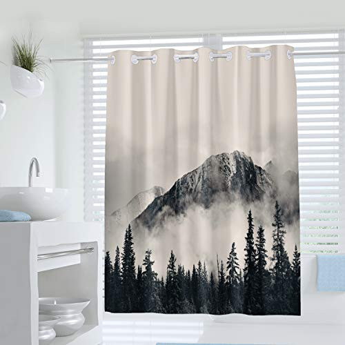 Abstract Art No Hook Shower Curtain National Park Foggy Mountains and Forest Print Curtain for Bathroom DecorWaterproof Fabric Bathtub Showers 72 x 72 InchesGrey