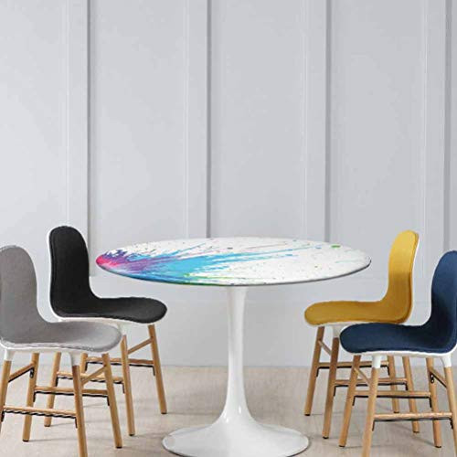 Fitted tablecloths Grunge Inspired Splashes of Various Colored Paints with a Tainted White Elastic Edged Fitted Table Cover No Fabric Draping Down for Puppy to Grab White Aqua Diameter - 39 Inch