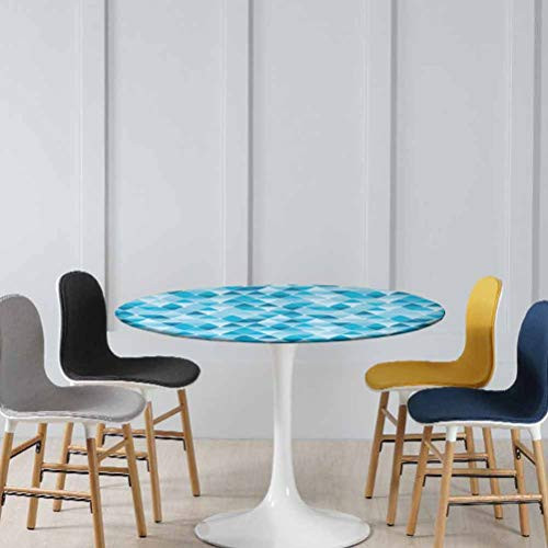 Round Elastic Table Cloth Geometric Pattern with Triangles in Oceanic Winter Colors Abstract Mosaic Round Table Cloth Cover No Fabric Draping Down for Puppy to Grab Blue Pale Blue Diameter - 39 Inch
