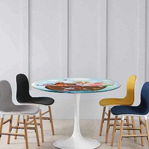 ThinkingPower Perfect Tablecloth The Two of Every Living in The Ark Ancient Architecture Humorously Designed Print Table Cover No Fabric Draping Down for Puppy to Grab Multicolor Diameter - 39 Inch