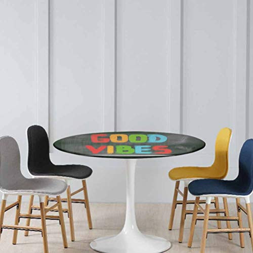 Table Cover Colorful Chalk Writing on Blackboard Image Positivity Optimism and Happiness Elastic Dust-proof Table Cover No Fabric Draping Down for Puppy to Grab Multicolor Diameter - 39 Inch