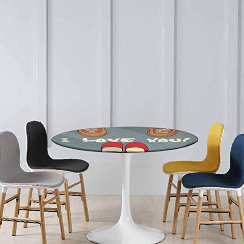 Round Table Cover and Woman Feet Couples Togetherness Valentines Life Romance Flirt Graphic Elastic Dust-proof Table Cover No Fabric Draping Down for Puppy to Grab Multicolor Diameter - 39 Inch