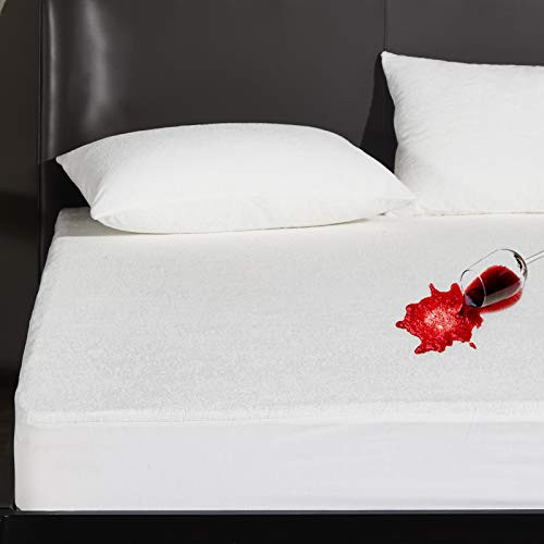 HAPPYMOON Premium Waterproof White Mattress Protector Breathable and Noiseless Mattress Pad Cover Fitted 14 inch -18 inch Deep Vinyl Free Hypoallergenic Dust Proof Smooth Soft Cotton Terry Covers Queen HAPPYMOON Premium Waterproof White Mattress Protector Breathable and Noiseless Mattress Pad Cover Fitted 14 inch -18 inch Deep Vinyl Free Hypoallergenic Dust Proof Smooth Soft Cotton Terry Covers Queen
