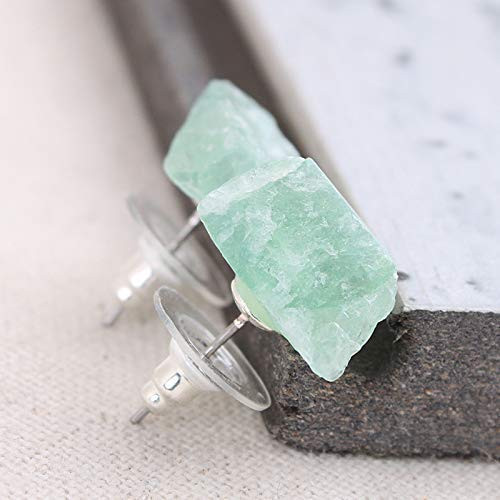 Raw Natural Fluorite Crystal Gemstone Stud Earrings