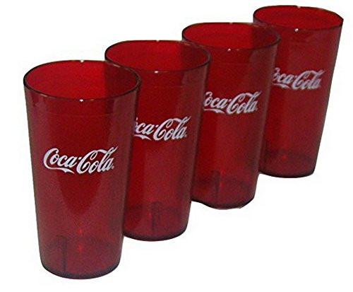 Coca Cola Logo Ruby Red Plastic Tumblers Set of 4 - 16oz (Coke)