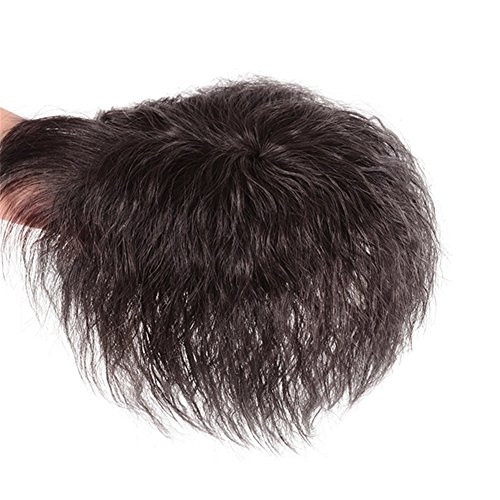 Human Hair Nature Curly Topper Replacement Fluffy Crown Hairpiece Seamless Clip in Top Wiglet for Women Thin Hair Large Nature Black