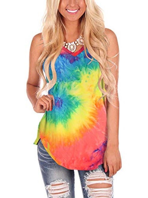 Cosonsen Women Hawaiian Tank Tops Cute Summer V-Neck Sleeveless Tie Dye Shirts Orange Blue M Cosonsen Women Hawaiian Tank Tops Cute Summer V-Neck Sleeveless Tie Dye Shirts Orange Blue M