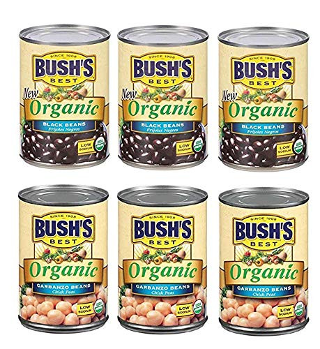Bushs Best Organic Black and Garbanzo  Chickpeas  Beans 15 Oz Variety Pack 3 Black Beans 3 Garbanzo Beans 1 CT