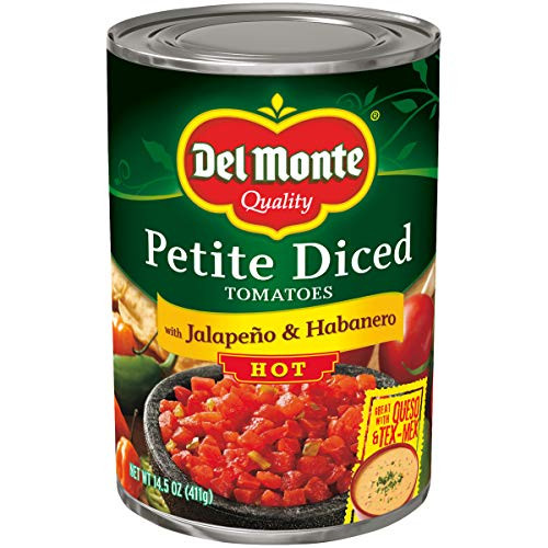 Del Monte Petite Canned Hot Diced Tomatoes with Jalapeno and Habanero 14.5 Ounce  Pack of 12