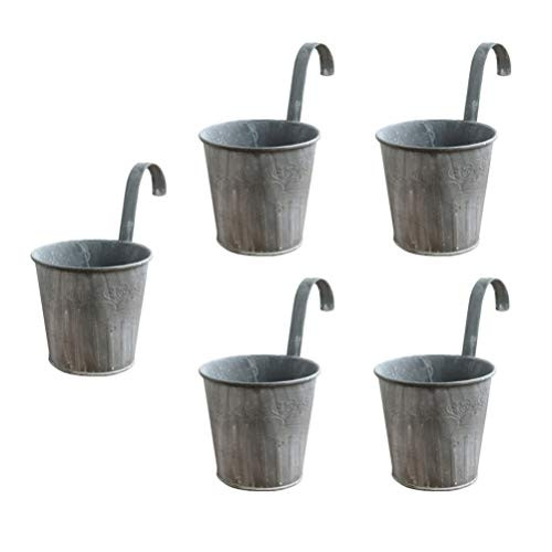 YARNOW Hanging Flower Pots Metal Iron Bucket Planter Shabby Chic Iron Flower Pot Hanging Planter Railling Planter Fence Planter Flower Holders for Balcony Garden Home Decoration 5pcs