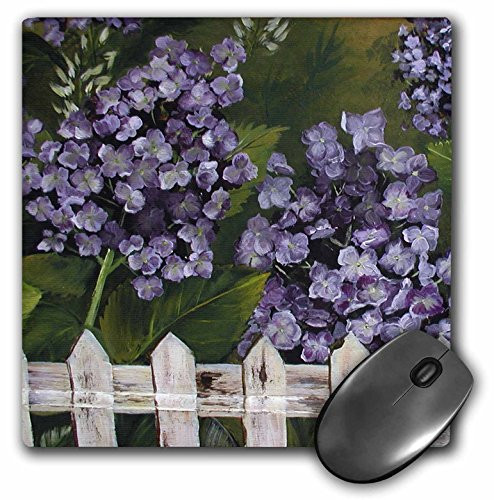3dRose LLC 8 x 8 x 0.25 Inches Mouse Pad Purple Lilacs and Small White Garden Fence  mp_44362_1