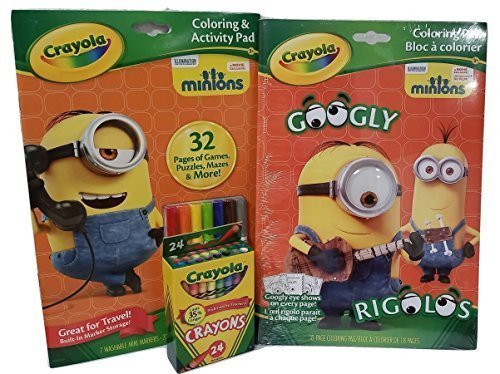 Crayola Illuminations Minions Despicable Me Bundle Set of 3: 1 each Googly Rigolos Coloring Pad, Coloring & Activity Pad, Crayola Crayons