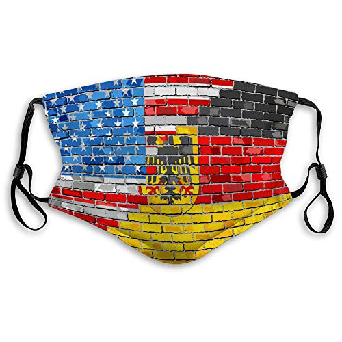 NYNELSONG Reusable Cotton Mouth Covers Brick Wall USA and Germany Flags Earloop Cover