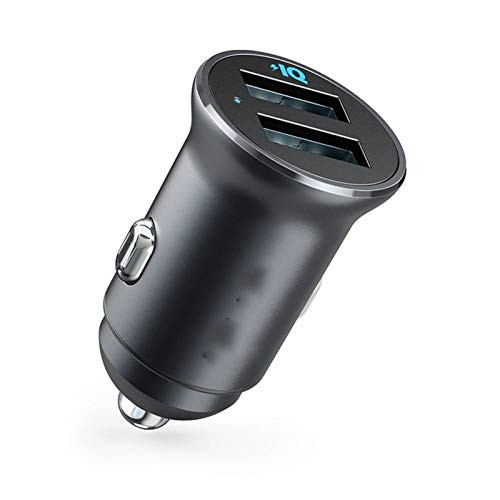TSAUTOP Mini Car Charger 24W 4.8A Metal Dual USB Car Charger PowerDrive 2 Alloy Flush Fit Car Adapter with Blue LED
