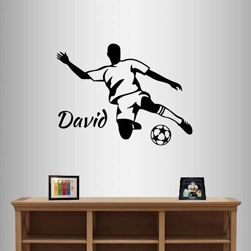 Wall Vinyl Decal Home Decor Art Sticker Soccer Player Kicking Ball Boys Customized Name Kids Bedroom Room Removable Stylish Mural Unique Design