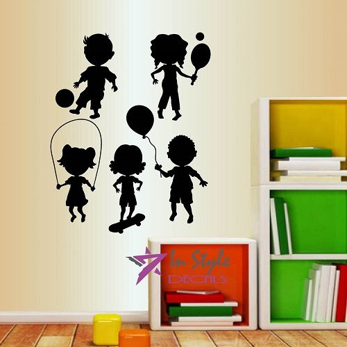 Wall Vinyl Decal Home Decor Art Sticker Cute Little Kids Dancings Playing Nursery Bedroom Play Room Room Removable Stylish Mural Unique Design