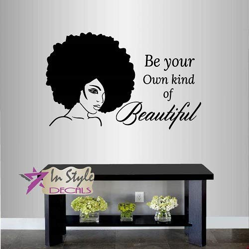 Wall Vinyl Decal Home Decor Art Sticker Be Your Own Kind of Beautiful Quote Phrase Girl Woman Lady with Afro Hair Face Fashion Beauty Hair Salon Room Removable Stylish Mural Unique Design 2566 Wall Vinyl Decal Home Decor Art Sticker Be Your Own Kind of Beautiful Quote Phrase Girl Woman Lady with Afro Hair Face Fashion Beauty Hair Salon Room Removable Stylish Mural Unique Design 2566