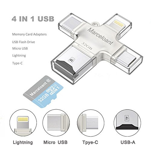 Marceloant Micro SD Card Reader, TF Memory Card Camera Reader Adapter for iPhone iPad Android Mac PC New MacBook. With Lightning Micro USB Type C USB 3.0 Connector(4 in1)