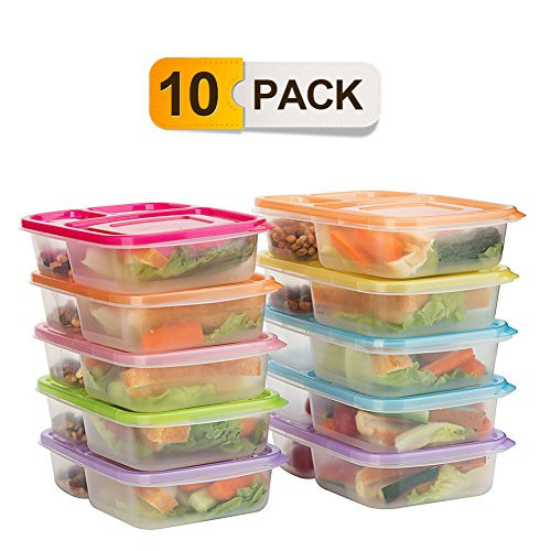 Bento Lunch Boxes,3-Compartment Meal Prep Containers with Lids,Food Storage Containers,10 Pack BPA Free Food Lunch box,Leak Proof,Reusable,Stackable,Microwave,Freezer and Dishwasher Safe Bento Lunch Boxes,3-Compartment Meal Prep Containers with Lids,Food Storage Containers,10 Pack BPA Free Food Lunch box,Leak Proof,Reusable,Stackable,Microwave,Freezer and Dishwasher Safe