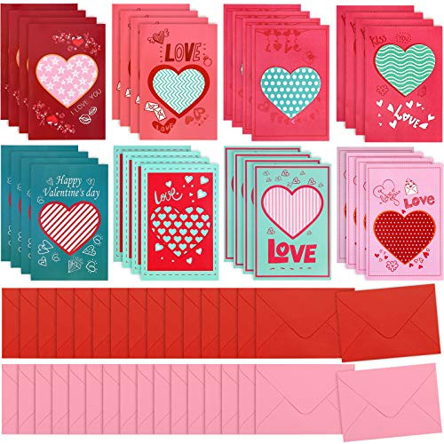 32 Pieces Valentines Day Cards with 32 Envelopes Heart Greeting Card Valentine Anniversary Love Card for Wedding Valentine Birthday Husband Wife Boyfriend Girlfriend