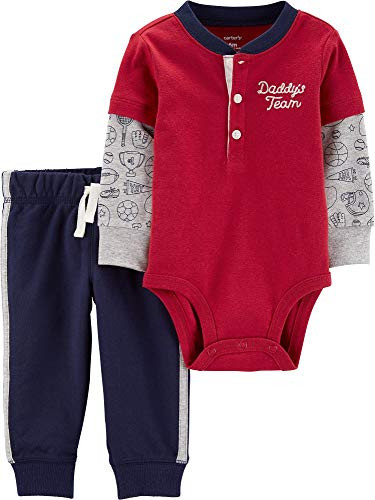 Carters 2-Piece Layered-Look Henley Bodysuit Pant Set  3 Months  Maroon and Navy