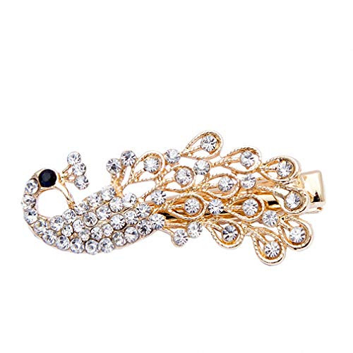 1 pc Crystal Peacock Diamond Hairpins Barrette Rhinestones Side Bangs Clip Women Girls Hair Accessories Clips White