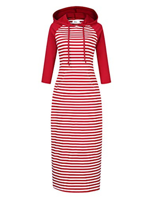 MISSKY Womens Maxi 3 4 Sleeve Pocket Slim Pullover Hoodie DressXS