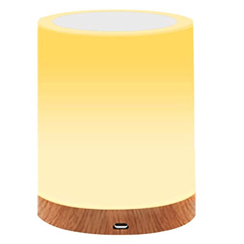 AMEXI Night Light Touch Sensor Lamp Bedside Table Lamp for Kids Bedroom Rechargeable Dimmable Warm White Light  plus  RGB Color Changing  Brown   Color-1