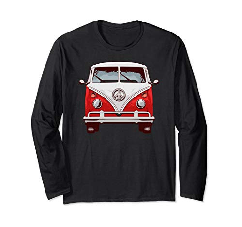 Retro Micro Bus Red Hippie Surfer Van Long Sleeve T-shirt