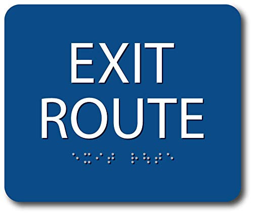 ADA Braille Exit Route Sign - 5 inch  x 6 inch   Blue