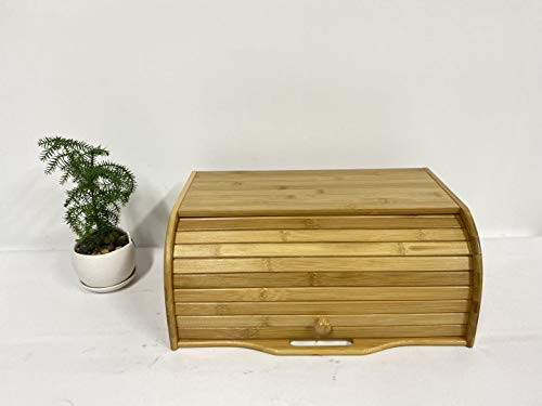 Wood Bread Boxes Bamboo Large   Roll Top Bread Boxes for Kitchen counter wood  bread bin storage container  bread boxes for kitchen counter airtight  bread bin organizer Assembly required.