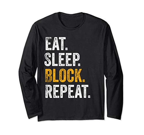 Football Offensive Lineman Gifts Eat Sleep Block Repeat Long Sleeve T-Shirt