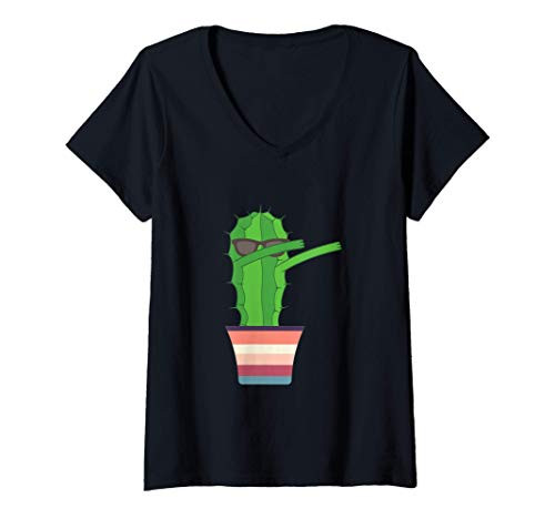 Womens Dabbing Cactus Thorns Plant Garden Desert Funny Gift V-Neck T-Shirt