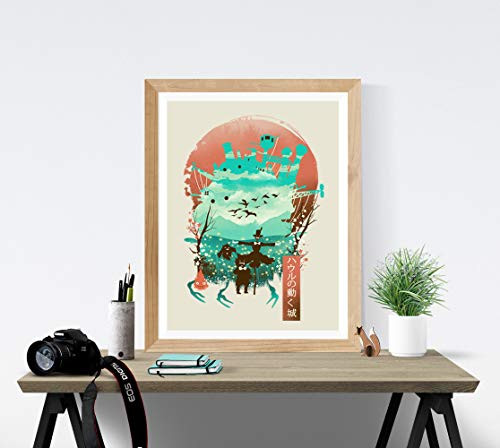 Howls Moving Castle Art Print - Studio Ghibli Wall Art 18 x 24 Unframed Japanese Anime Artwork Haku Dragon Print Hayao Miyazaki Wall Hanging Cool Movie Home Decor Calcifer Turnip Head Artwork