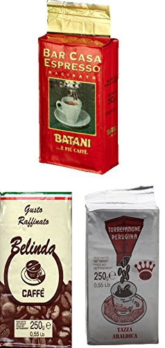 Caff Batani: Set of of Three Roasted Ground Coffee Blends - 8.8 Ounce (250gr) Packages, 26.4 Ounces Total [ Italian Import ]