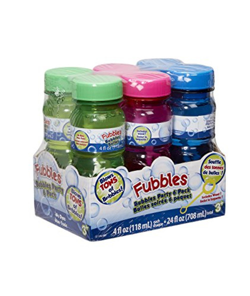 Little Kids Fubbles Premium Long Lasting Bubble Solution includes 4oz of bubbles and wand per bottle Party 6 Pack, In Assorted Colors