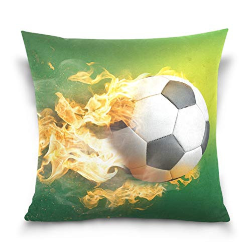 ALAZA Square Decorative Throw Pillow Case Cushion Cover Flaming Football on Green Zipper Soft Pillowcase 18x18 inch Home Bed Sofa Pillow Cover