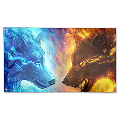 Garden Flag Wolf Ice Fire Outdoor Yard Home Flag Wall Lawn Banner Polyester Flag Decoration 3 x 5