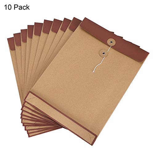 10 Pack A4 Kraft Paper Envelope File Bag File Folders Portfolio Project File Bag Expandable Envelope File Wallet Vertical Document Bill Storage Pocket Organizer Envelope with String Button Closure