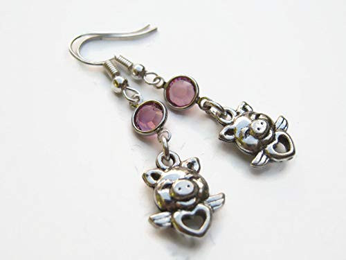 When Pigs Fly Birthstone Earrings Personalized Winged Pig with Heart Earrings Animal Jewelry When Pigs Fly Birthstone Earrings Personalized Winged Pig with Heart Earrings Animal Jewelry